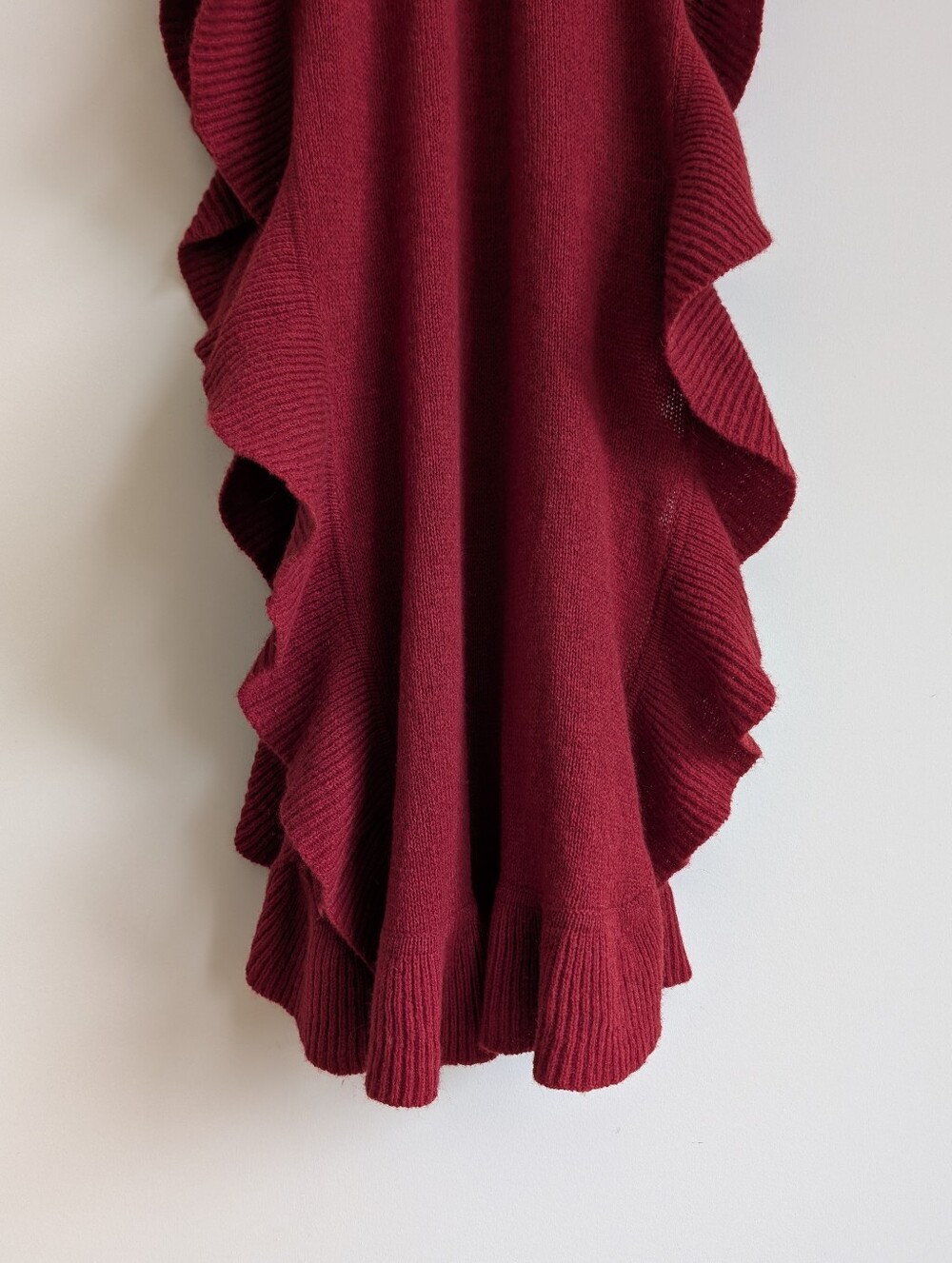 Large Wool Angora Deep Red Ruffle Edge Scarf Wrap - Picture 3 of 11